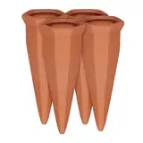 Relaxdays Tonkegel Bewässerung 4er Set, Pflanzen Wasserspender Ton, Wein und PET Flaschen Bewässerungskegel, Terracotta, Orange