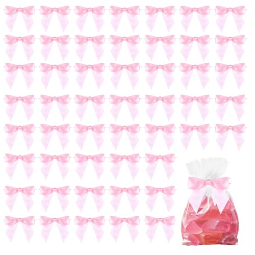 50 Stück Kleine Schleifen Satinband Twist Tie Schleifen Rosa zum Verpacken Geschenken 9 cm Satinschleife zum Basteln Hochzeitsdekoration Halloween Süßigkeitentüten Weihnachtsschleifen Kleine Schleife