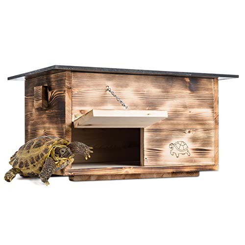 Woid Herz Premium Schildkrötenhaus (SH1) Gebrannt aus 20mm starken Vollholz - Wetterfest mit Boden und Tür inc. verstellbare Belüftung - Schildkrötengehege Schildkröten Wetterfest Freilauf Gehege