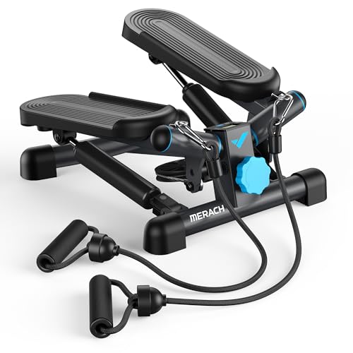 MERACH 2-in-1 Stepper für Zuhause, Mini Stepper 150kg mit LCD-Monitor, Up-Down Swing Stepper mit Power Ropes for Bein/Arm/Butt Training