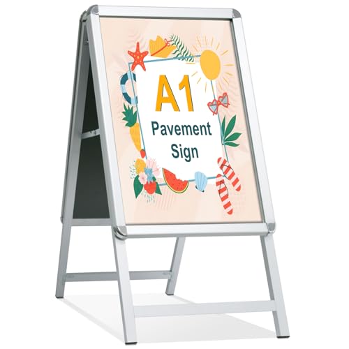 STANDNEE Kundenstopper A1 Plakatständer Outdoor Silber Bürgersteig Schild Rahmen Schild Doppelseitiges Display A-Board Schild Halter für Werbung (Silber-A1)