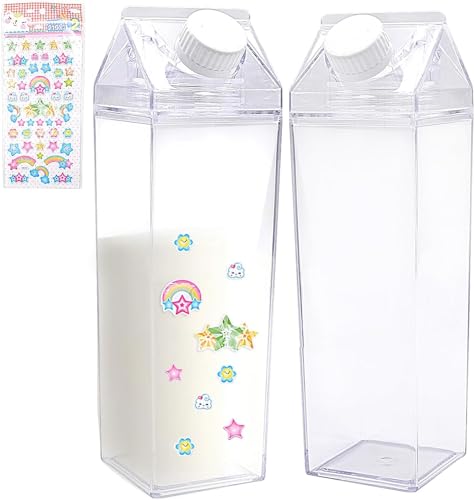 LTHERMELK 2 Stück 500ML Klare Milchkarton Wasserflasche,Klare Wasserflasche Transparente, Milchkarton-Wasserflasche, 500ml Milchsaftbox Wiederverwendbar,Kann Getränke und Fruchtsaft aufnehmen