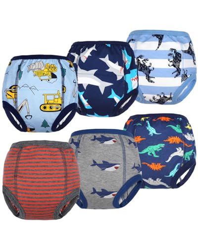 Flyish Packung mit 6 Baby Trainingshosen Töpfchen Unterwäsche Kleinkinder Windelhosen Toilettentraining Unterwäsche Entzückende Tiermuster Trainingshose Jungen 3 Jahre