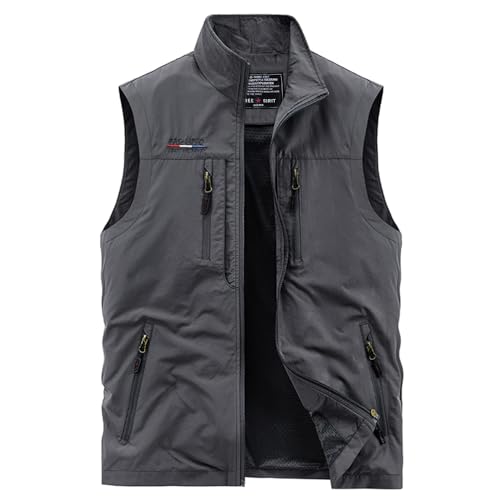 Oralidera Herren Outdoor Weste mit Vielen Taschen Anglerweste Safariweste Jagdweste Multifunktionsweste Freizeit Ärmellose Jacke Leicht Sommer Weste, Grau, L