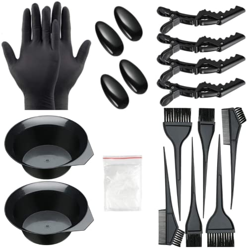 Huoberr 20 Stk Haarfärbepinsel Set, Haare Färben Tool Kit mit Haarfärbepinsel,Bürstenkamm, Haartönungsschale, Ohrabdeckung, Handschuhe für DIY Salon,Friseur Zubehör