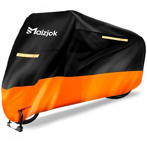 Maizjok Motorrad Abdeckplane Outdoor Motorradabdeckung Wasserdicht 210D Motorrad Garage Plane, Motorradplane Abdeckung Winterfest für Moped Roller Motoroller Motorrad Enduro/Straßen (245x105x125cm)