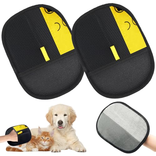 Fellmagnet Handschuh Katzenhaare, 2 Stück Double Sided Grooming Glove, Pet Hair Remover, Handschuh zur Entfernung Tierhaaren, Wiederverwendbare Antistatische Handschuhe Doppelseitige für Katzen Hunde