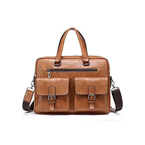 CHDWEY Herrentasche Herren-Tote-Tasche PU. Lederaktenkoffer Männliche Laptoptaschen für Männer Handtaschen Computergeschäft Luxus Schulter Crossbody Bags(Bruin)