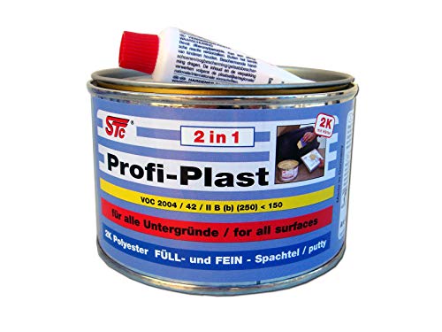 STC Profi Plast 2in1 2K Karosserie Polyester Spachtelmasse Füllspachtel Feinspachtel Dose inkl. Härter (500 g Dose)