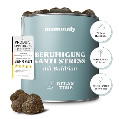 mammaly Beruhigungsmittel für Hunde Relax Time - 110 Leckerlis mit Baldrian & Zitronenmelisse (Entspannungs- & Anti-Stress-Mittel) leckere Snacks Seelenruhe & Entspannung Hund bei Angst/Stress