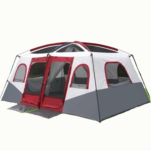 FMBLDM Zelte für Outdoor Camping Mit Zwei Räumen und Einem Wohnraum Kapazität für 8-15 Personen Großes Zelt für Mehrere Personen Wasserdicht Winddicht UV Geschützt Burgundy,8-15 People