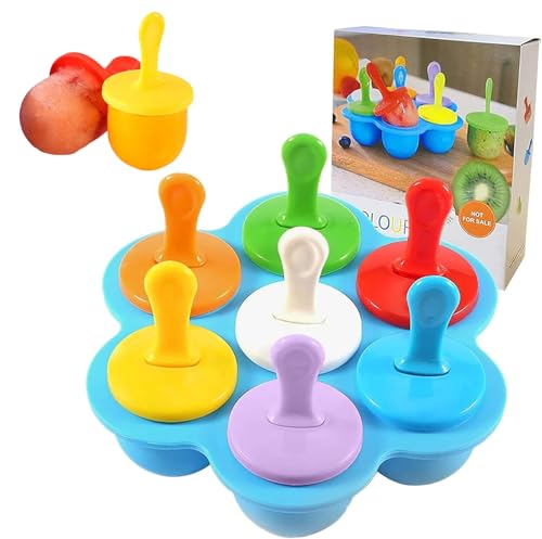 Fenglin-joy Eisformen Silikon,7 Mulden Silikon Mini Eisformen,Eisform mit Kunststoffstäbchen Mini Eis Form für Kinder und Babys Selbstgemachte Lebensmittel (Blau)