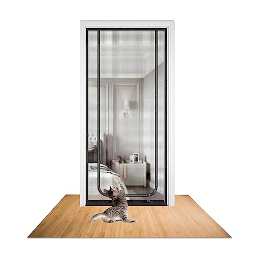 Katzengitter Balkontür, Haustiersichere Mesh Tür für Wohnzimmer, Verdickte Katzenfeste Netzgittertür, Verhindern Katzen aus Laufen, Schlafzimmer, Küche, Terrasse (90 X 200 cm)