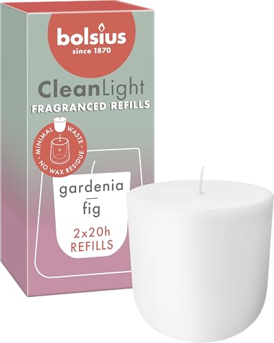 Bolsius - CleanLight Refill - Nachfüllbare Duftkerze - Gardenia & Feige - Nur Nachfüllungen - 2 Stk. - Brenndauer 20 Stunden - Enthält Natürliches Pflanzenwachs - Ohne Palmöl - Nachhaltiges Konzept