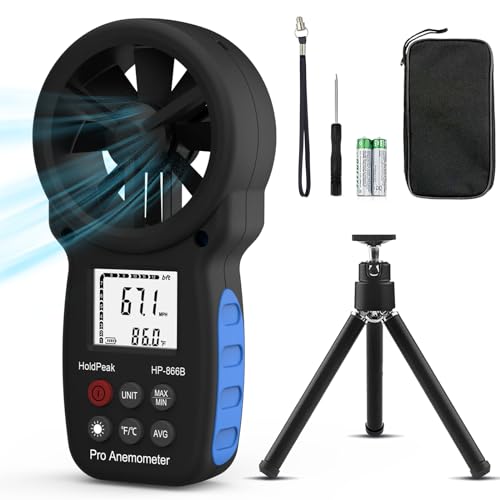 H HOLDPEAK Anemometer windmesser, digitales Windgeschwindigkeitsmessgerät, Windgeschwindigkeit/Windkühlung, Windgeschwindigkeitsmesser Luftstromgeschwindigkeitsmesser