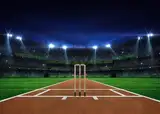 CORFOTO 3.5x3m Cricket-Stadion-Hintergrund, Sportthema, Geburtstagsparty-Hintergrund, Nacht-Cricketfeld mit Scheinwerfern, Cricket-Sport-Hintergrund, Fotoautomaten-Requisiten