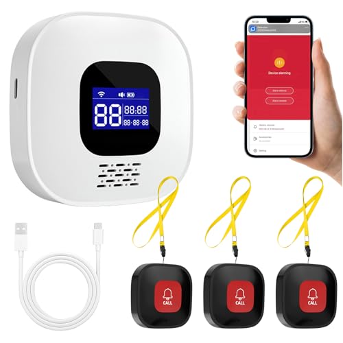 CISSIYOG Notrufknopf für Senioren, SOS Alarm Notruf Knopf, WiFi Smart Notrufklingel für ältere Patienten Behinderte/Kinder Empänger*1+Ruftaste*3 (Unterstützt Wi-Fi 2.4GHz)