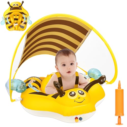YOOHBERRYS Schwimmring Baby mit Abnehmbarem Sonnendach, Baby Schwimmhilfe mit UPF50+ UV-Schutz, Schwimmreifen Lustiges Wasserspielzeug, für ab 3-12 Monate