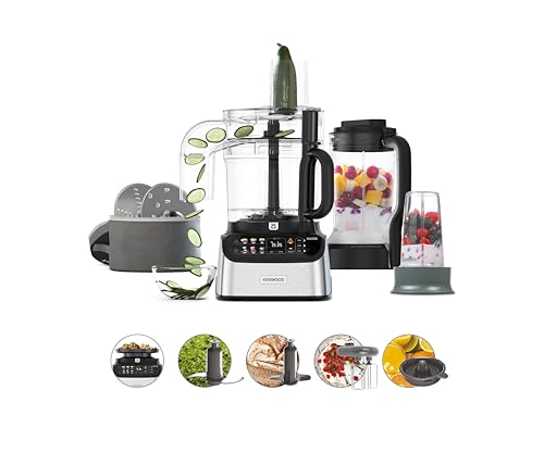Kenwood MultiPro OneTouch FDM73.850SS – 3-in-1 Kompakt-Küchenmaschine & Mixer, 12 Zubehörteile, 6 Automatikprogramme, Variable Geschwindigkeit & Pulse-Funktion, Integrierte Waage, 1000 W, Silber