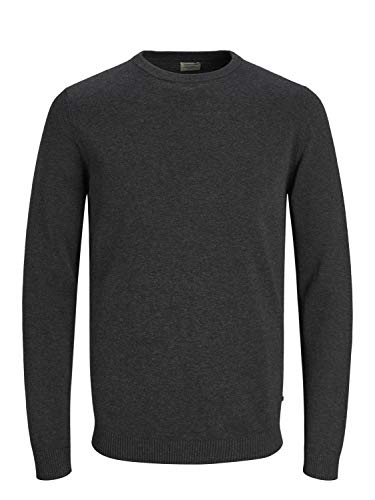 JACK & JONES Herren Basic Knit Crew Neck Pullover - Dark Grau Melange - XL