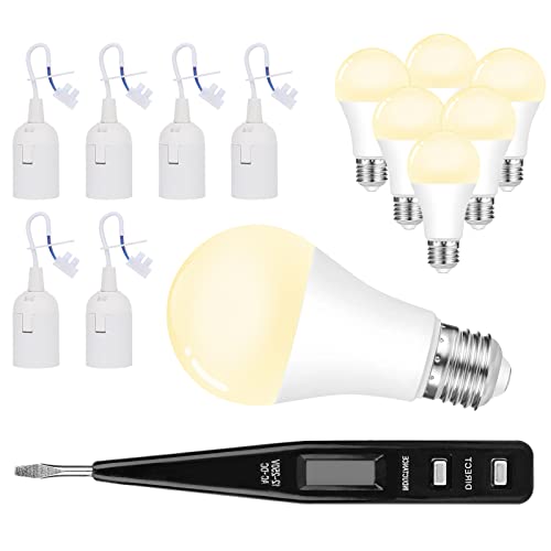 6 Stück Fassung E27 Renovierfassung Lampenfassung Baustellenfassung E27+VDE-Spannungsprüfer -6 Stück 3000 Kelvin Warmweiß LED Bulb - Ersatzfassung 250V max.60 W, Baufassung mit Kabel