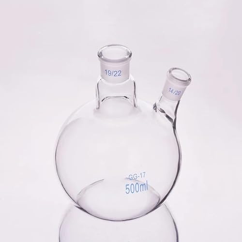 XIAOYANLIU Zweihals-Stehkolben, schräge Form, mit Zwei Hälsen, Standard-Schleifmund, 25 ml, 50 ml, 100 ml, 250 ml, 500 ml, Mitte 19/22, Seite 14/20(500mL)