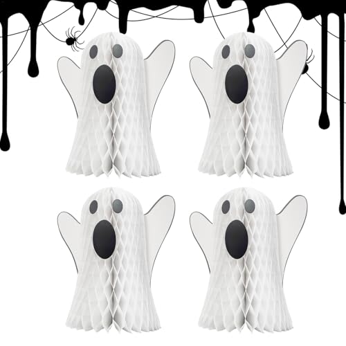 XIAOXIAOYU Geister-Bienenstock-, Halloween-Geister-Bienenstock | 4 Stück Geisterweißes Bienenstock-Mittelstück - Geisterweißer Bienenstock-Mittelpunkt, Tischgeist-Dekoration, Festliche