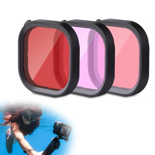 Objektivfilter Tauchfilter 3 in 1 Schnorcheltauchen Unterwasser Rot/Pink/Lila Linsenfilter in Meerwasser & Süßwasser für wasserdichtes offizielles Gehäuse von GoPro Hero 11 Schwarz