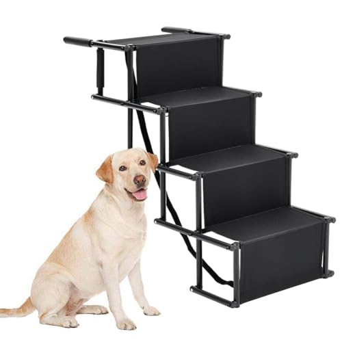 Hundetreppe Für Kleine Große Hunde, Hunderampe Auto Klappbar, Haustiertreppe Leiter 4 Stufen, Gelenkschonende Einstiegshilfe Hundetreppe für Auto Kofferraum bis 80 kg Belastbar, Schwarz