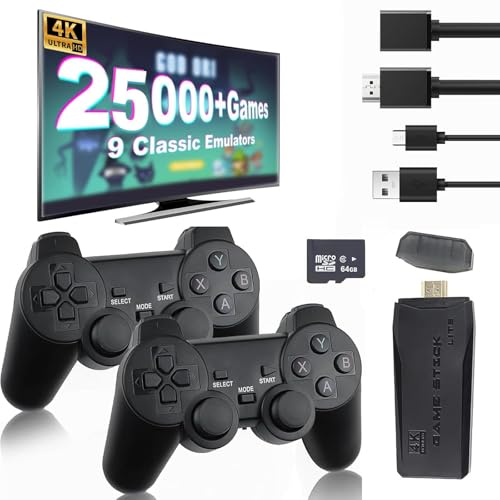 Snxiwth Drahtlose Retro Spielkonsole Retro Game Stick 4K HDMI Ausgang Plug Play TV Video Spiele Stick mit 20000+ Spielen integriert 2 kabellose 2.4G-Controller Geschenk für Ostern