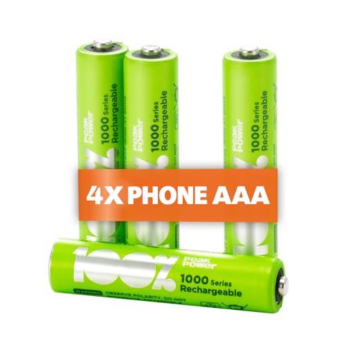 PeakPower Akku AAA für Telefon, 4 Stück Batterien AAA wiederaufladbar 1,2V, ideal für Panasonic schnurlose Telefone etc., kein Memory-Effekt, geringe Selbstentladung, AAA Akku Phone 800mAh