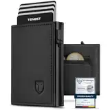 TENBST Geldbörse Herren mit RFID Schutz, Slim Wallet mit Münzfach, 10 Karten Portmonee Geldbeutel Herren, Magnetischer Wallets for Men, Kreditkartenetui Klein with Gift Box - Schwarz (Schwarz)