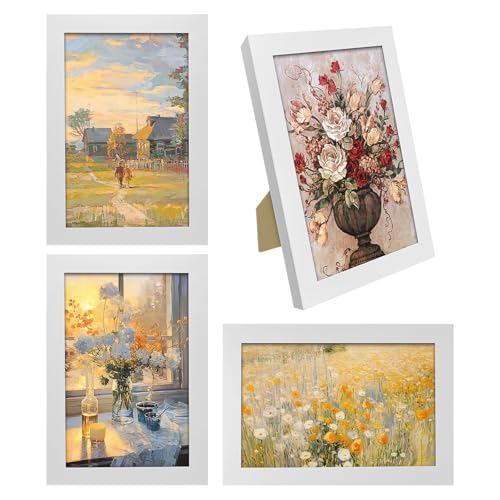 Xpieoyrm 6 Zoll Weiß Bilderrahmen 10x15 cm, 4 Pack Fotorahmen Holzrahmen mit Bruchsicherem Acrylglas, Moderner eckiger MDF Holzbilderrahmen, Posterrahmen Collage Wanddeko, für Fotos, Bilder, Collage