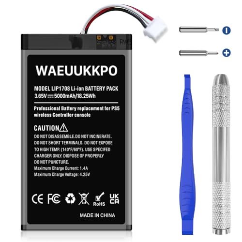 WAEUUKKPO PS5 Controller Akku, 5000mAh Ersatzakku LIP1708 für PS5 Playstation 5 DualSense CFI-ZCT1W Wireless Controller and Tool-1 Stück