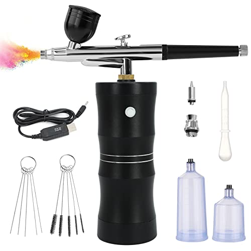 Ykall Airbrush-Kit mit Luftkompressor, Verbessertes 7,4V 34PSI Airbrush-Set, Wiederaufladbare, Tragbare und Kabellose Airbrush mit 0,4mm Düse für Malerei, Nageldesign, Kuchendekoration (Schwarz)