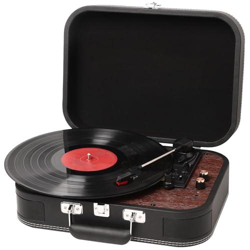 Plattenspieler mit Lautsprecher - Bluetooth 5.4 & 3 Geschwindigkeiten (33/45/78 U/min) • Vinyl-zu-MP3 Konverter • Tragbarer Stereo-Koffer • AUX/RCA • Retro Design (Schwarz)