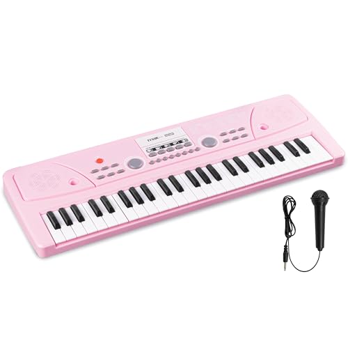 MAX KD49P - Kinder Keyboard mit 49 Tasten mit Mikrofon, 16 Klangarten, 8 Rhythmen & Sounds, Kinderklavier mit Aufnahmefunktion, 8h Akku - E Piano Kids, Keyboard Piano Spielzeug für Kinder ab 4 Jahre