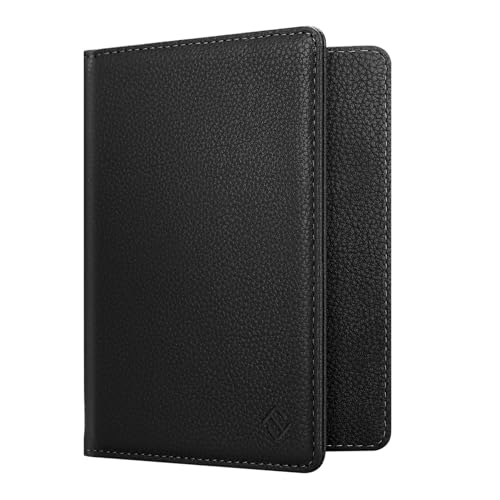 FINTIE Reisepass Impfpass Schutzhülle - Premium Kunstleder Reisepasshülle Travel Organizer mit RFID-Blockier für Kreditkarten, Ausweis, Reisedokumente Damen Herren, Schwarz