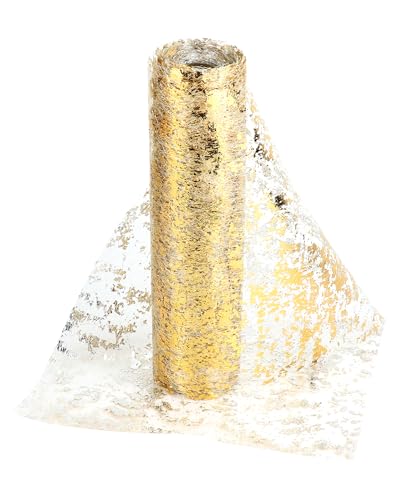 QWORK® Tischläufer Gold – 28 cm x 20 m großes Netz aus polyestergewebe mit einzigartigem foliendesign – perfekt für Hochzeiten, Partys und bastelarbeiten