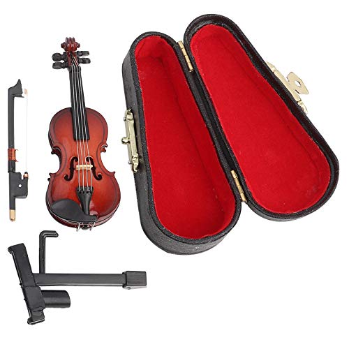 Geige deko, Violine Mit Koffer, Mini Violine Modell, Miniatur-Geigenmodell mit Ständer, Koffer, Puppenhaus-Zubehör, Mini-Musikinstrument Dekor