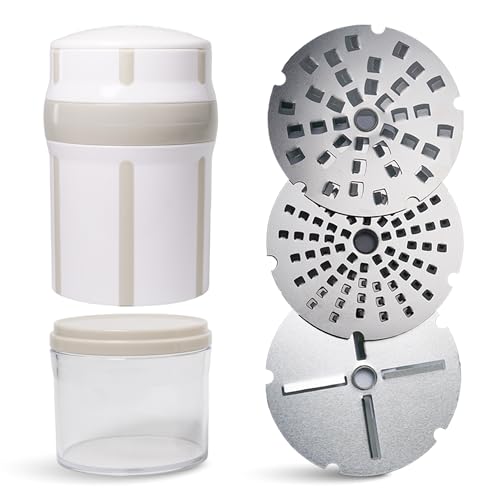 evergrate® EasyGrater Eisbär - Multifunktionale Küchenreibe mit Drehmechanismus, 3 Edelstahl Reibeinsätze, Auffangbehälter - Für Käse, Schokolade, Gemüse & mehr - Spülmaschinenfest, Robustes ABS