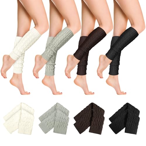Lvefyti 4 Paar Winter Stulpen Damen,Lange Gestrickt Beinwärmer,Frauen Leg Warmers,Winter Crochet Stricken,Beinstulpen Kniestrümpfe,Vintage Beinstulpen für Mädchen Damen