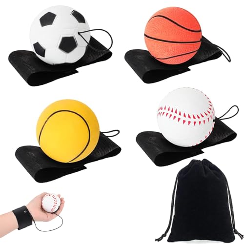 ARROMI 4 Stück Ball Mit Schnur Für Kinder - Handgelenkübungen Mit Gummiband - Springball Für Softball, Baseball, Basketball, Fußball