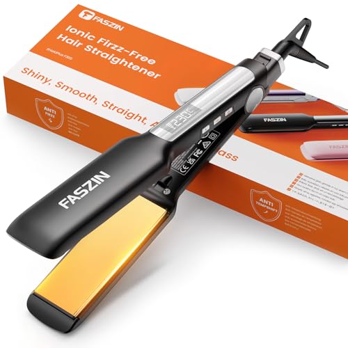 Faszin Professionelle Glätteisen, 42mm Breite Titanplatten mit Negativer Ionenfunktion, 30s Schnelles Aufheizen, Echtzeitanzeige der Temperatur, 11 Einstellbare Temperaturstufen (130-230℃) - Schwarz