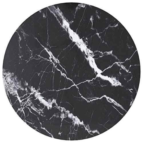 Myheimly Tischplatte Ersatztischplatte Marmorplatte Glasplatte für Esstisch Couchtisch Gartentisch Hartglas in Marmoroptik Schwarz und Weiß,Ø 40 cm