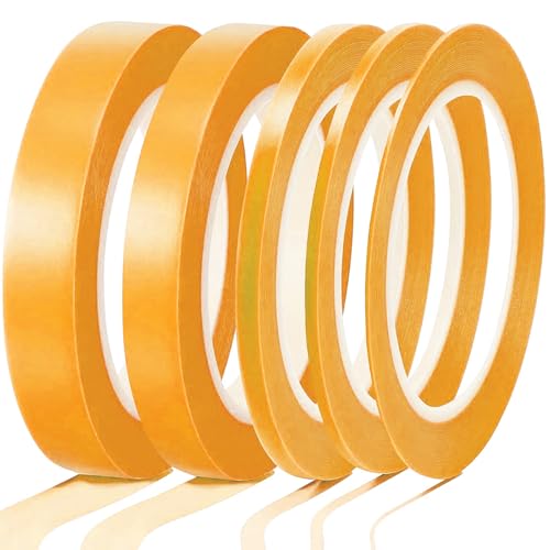 Peysaitr 5 Rollen Autolack Selbstklebendes Kreppband, Zierstreifenband Masking Tape, 3/5/7/10/12 mm x 20 m Abklebeband, Whiteboard Klebeband, Malerband Wasserdicht für Dekoration Malerkrepp (Orange)