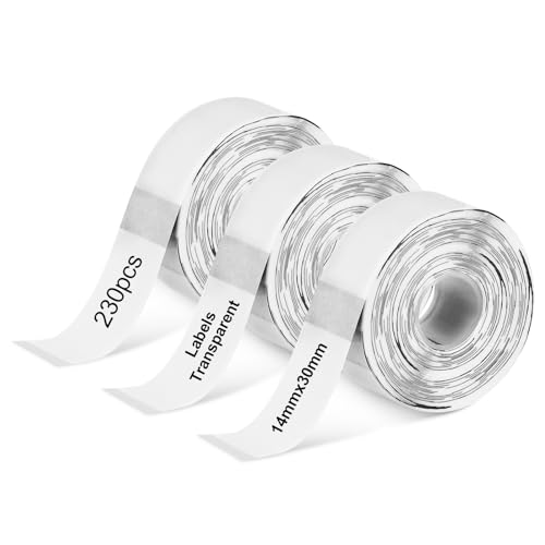 Litimkat 3pcs Transparente Etikette - für Q30/Q31/Q30S/D30 Beschriftungsgerät Wasserdicht Thermo-Etikettenband,für Schule, Zuhause, Büro, Supermarkt Shop Catering (14x30mm) 230 Bänder/Rolle