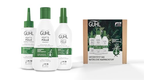Guhl Kraft & Fülle Vorteils-Set - Inhalt: Shampoo, 250ml + Kopfhaut Tonikum, 125ml + Sprühkur, 150ml - Für dünner-werdendes, zu Haarausfall neigendes Haar