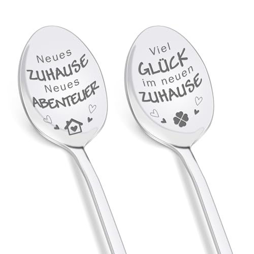 Tulolvae Einzugsgeschenke Wohnung, 2 Stück Kaffeelöffel Einweihungsgeschenk Hauseinweihung Geschenke für Frauen Freundin, Richtfest Geschenk zum Einzug Neues Zuhause Haus für Frau Nachbarn 19 CM