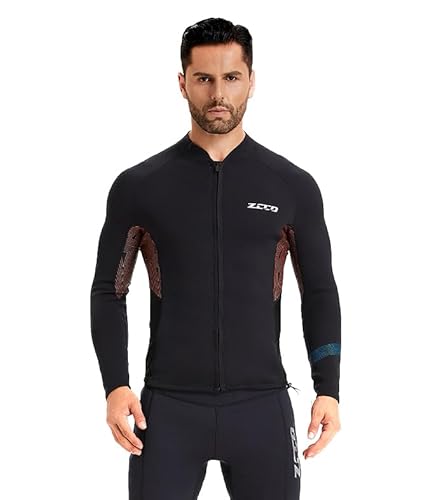 ZCCO Neoprenanzüge Top Jacke 1,5mm Neopren Anzüge Frauen Männer Neoprenanzug Langarm Tauchen Tauchen Neoprenanzug Hemd Front Reißverschluss Neoprenanzüge Hemden Schnorcheln, Surfen(FT-XL)